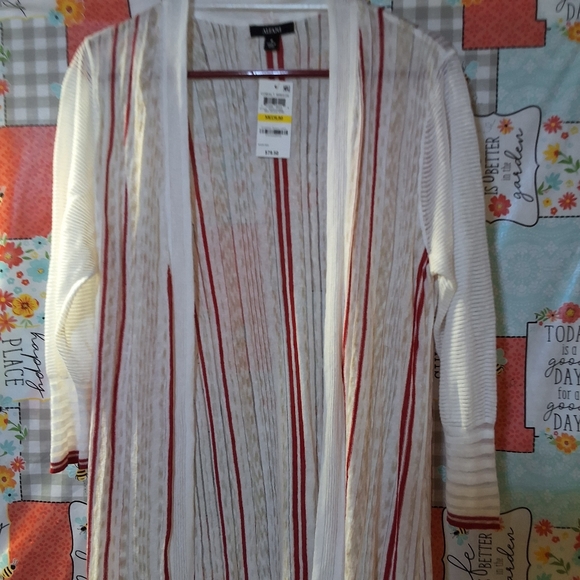 NWT ALFANI IVORY STRIPE LONG SLEEVE OPEN CARDIGAN TOP - Picture 3 of 11